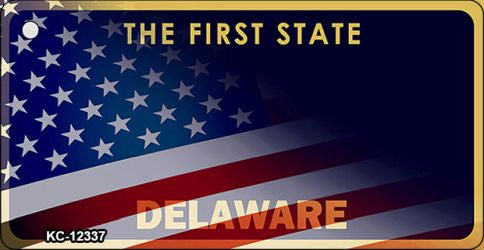 Delaware with American Flag Novelty Metal Key Chain KC-12337