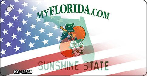 Florida with American Flag Novelty Metal Key Chain KC-12338