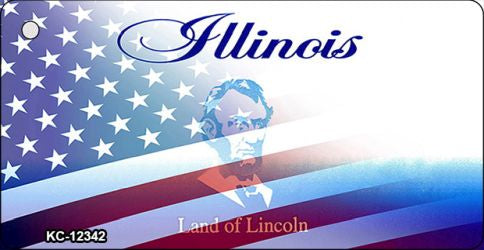 Illinois with American Flag Novelty Metal Key Chain KC-12342