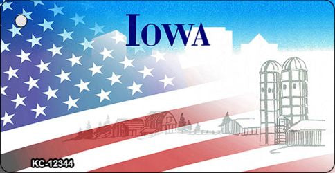 Iowa with American Flag Novelty Metal Key Chain KC-12344