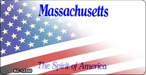Massachusetts with American Flag Novelty Metal Key Chain KC-12350