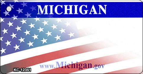 Michigan with American Flag Novelty Metal Key Chain KC-12351