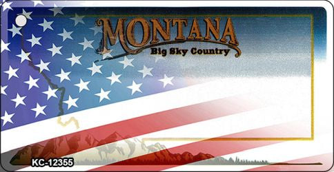Montana with American Flag Novelty Metal Key Chain KC-12355