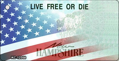 New Hampshire with American Flag Novelty Metal Key Chain KC-12358