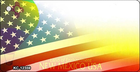 New Mexico with American Flag Novelty Metal Key Chain KC-12359