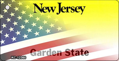 New Jersey with American Flag Novelty Metal Key Chain KC-12360