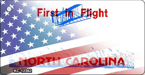 North Carolina with American Flag Novelty Metal Key Chain KC-12362