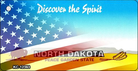 North Dakota with American Flag Novelty Metal Key Chain KC-12363