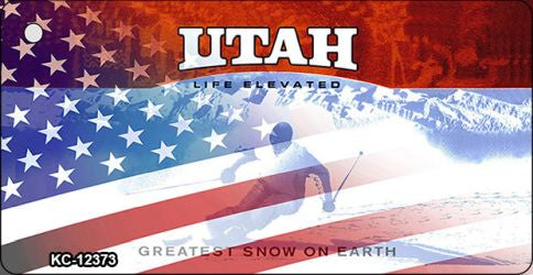 Utah with American Flag Novelty Metal Key Chain KC-12373