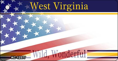 West Virginia with American Flag Novelty Metal Key Chain KC-12377