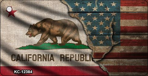California/American Flag Novelty Metal Key Chain KC-12384