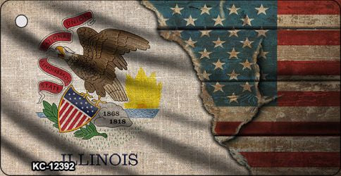 Illinois/American Flag Novelty Metal Key Chain KC-12392