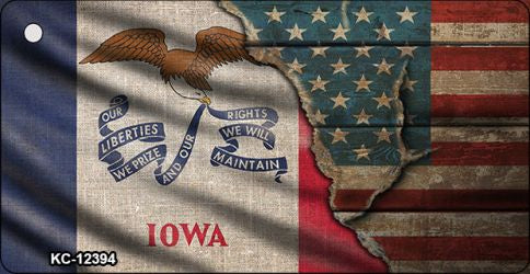 Iowa/American Flag Novelty Metal Key Chain KC-12394