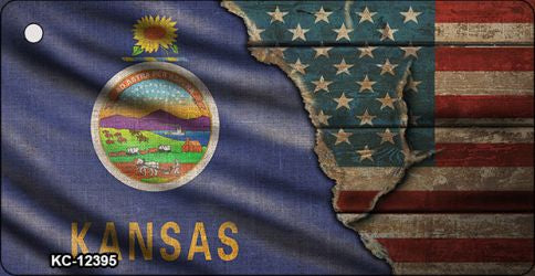 Kansas/American Flag Novelty Metal Key Chain KC-12395