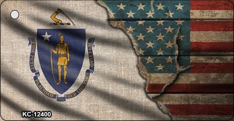 Massachusetts/American Flag Novelty Metal Key Chain KC-12400