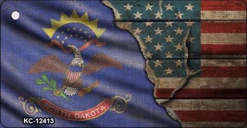 North Dakota/American Flag Novelty Metal Key Chain KC-12413