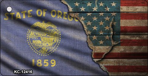 Oregon/American Flag Novelty Metal Key Chain KC-12416