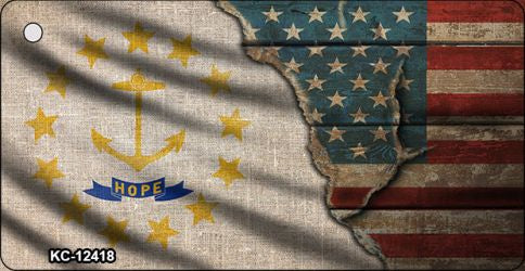 Rhode Island/American Flag Novelty Metal Key Chain KC-12418