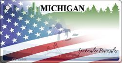 Michigan with American Flag Novelty Metal Key Chain KC-12444