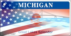 Michigan with American Flag Novelty Metal Key Chain KC-12467