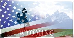 Wyoming with American Flag Novelty Metal Key Chain KC-12468