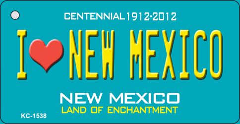 I Love New Mexico Teal New Mexico Novelty Metal Key Chain KC-1538
