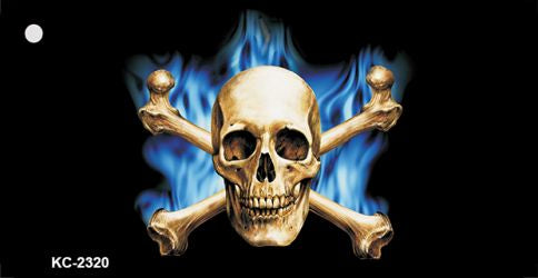 Blue Flame And Crossbones Novelty Metal Key Chain KC-2320