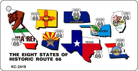 Eight States Route 66 Novelty Aluminum Key Chain KC-2419