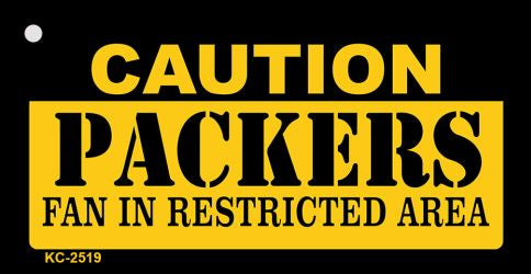 Caution Packers Fan Area Novelty Metal Key Chain KC-2519