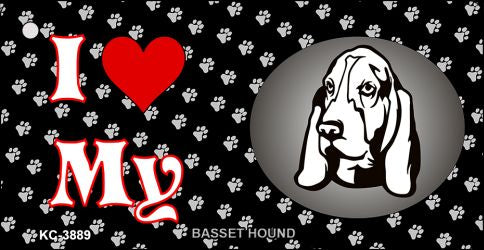 I Love My Basset Hound Novelty Metal Key Chain KC-3889