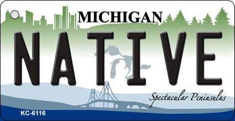 Native Michigan State License Plate Tag Novelty Key Chain KC-6116