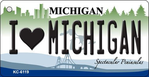 I Love Michigan State License Plate Tag Novelty Key Chain KC-6119