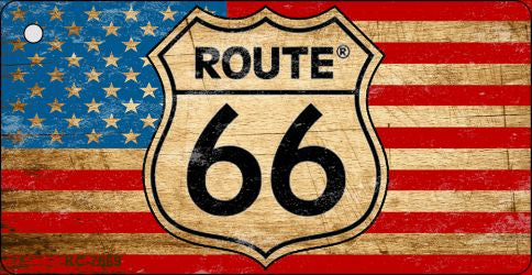 Route 66 Distressed American Flag Novelty Aluminum Key Chain KC-7869