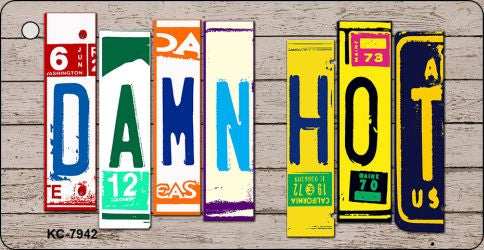 Damn Hot Wood Cut Letter Novelty Aluminum Key Chain KC-7942