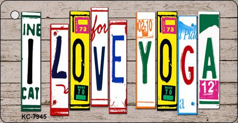 I Love Yoga Wood Cut Letter Novelty Aluminum Key Chain KC-7945