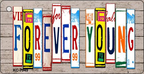 Forever Young Wood Cut Letter Novelty Aluminum Key Chain KC-7949