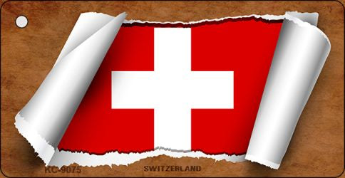 Switzerland Flag Scroll Novelty Aluminum Key Chain KC-9075