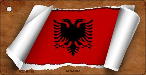 Albania Flag Scroll Novelty Aluminum Key Chain KC-9116