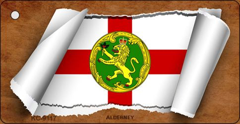 Alderney Flag Scroll Novelty Aluminum Key Chain KC-9117