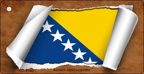 Bosnia-Herzegovina Flag Scroll Novelty Aluminum Key Chain KC-9140