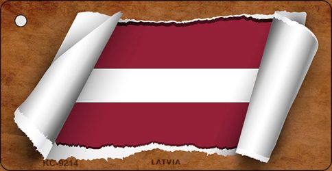 Latvia Flag Scroll Novelty Aluminum Key Chain KC-9214