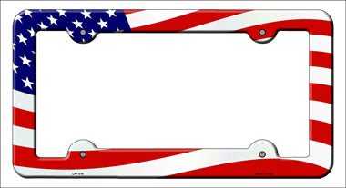 Waving American Flag Novelty Metal License Plate Frame LPF-019