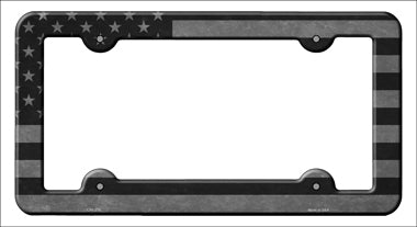 Black Silver American Flag Novelty Metal License Plate Frame LPF-270