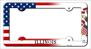 Illinois|American Flag Novelty Metal License Plate Frame LPF-452