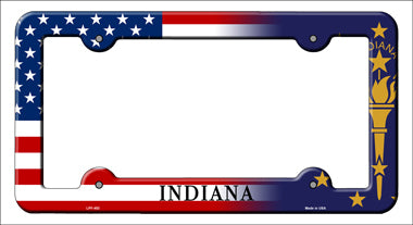 Indiana|American Flag Novelty Metal License Plate Frame LPF-453