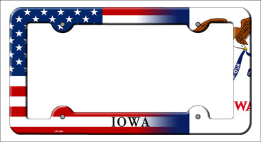 Iowa|American Flag Novelty Metal License Plate Frame LPF-454