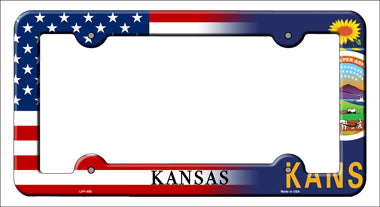 Kansas|American Flag Novelty Metal License Plate Frame LPF-455