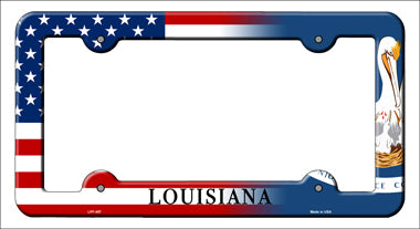 Louisiana|American Flag Novelty Metal License Plate Frame LPF-457