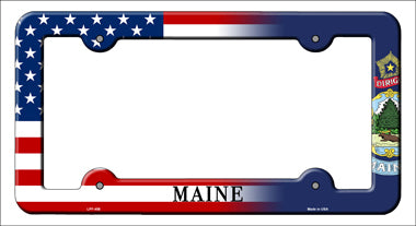 Maine|American Flag Novelty Metal License Plate Frame LPF-458