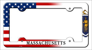 Massachusetts|American Flag Novelty Metal License Plate Frame LPF-460